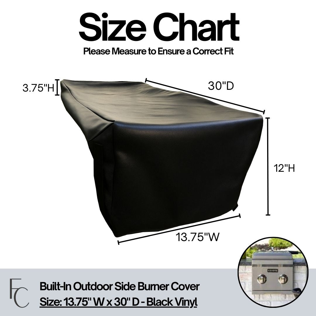 Outdoor Built-In Side Burner Cover for Side Burners up to 13-19 inches Wide - Black Vinyl