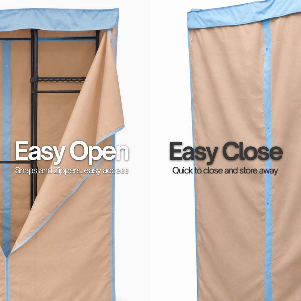 Portable Garment Rack Cover 48"W x 18"D x 75"H Khaki with Blue Trim