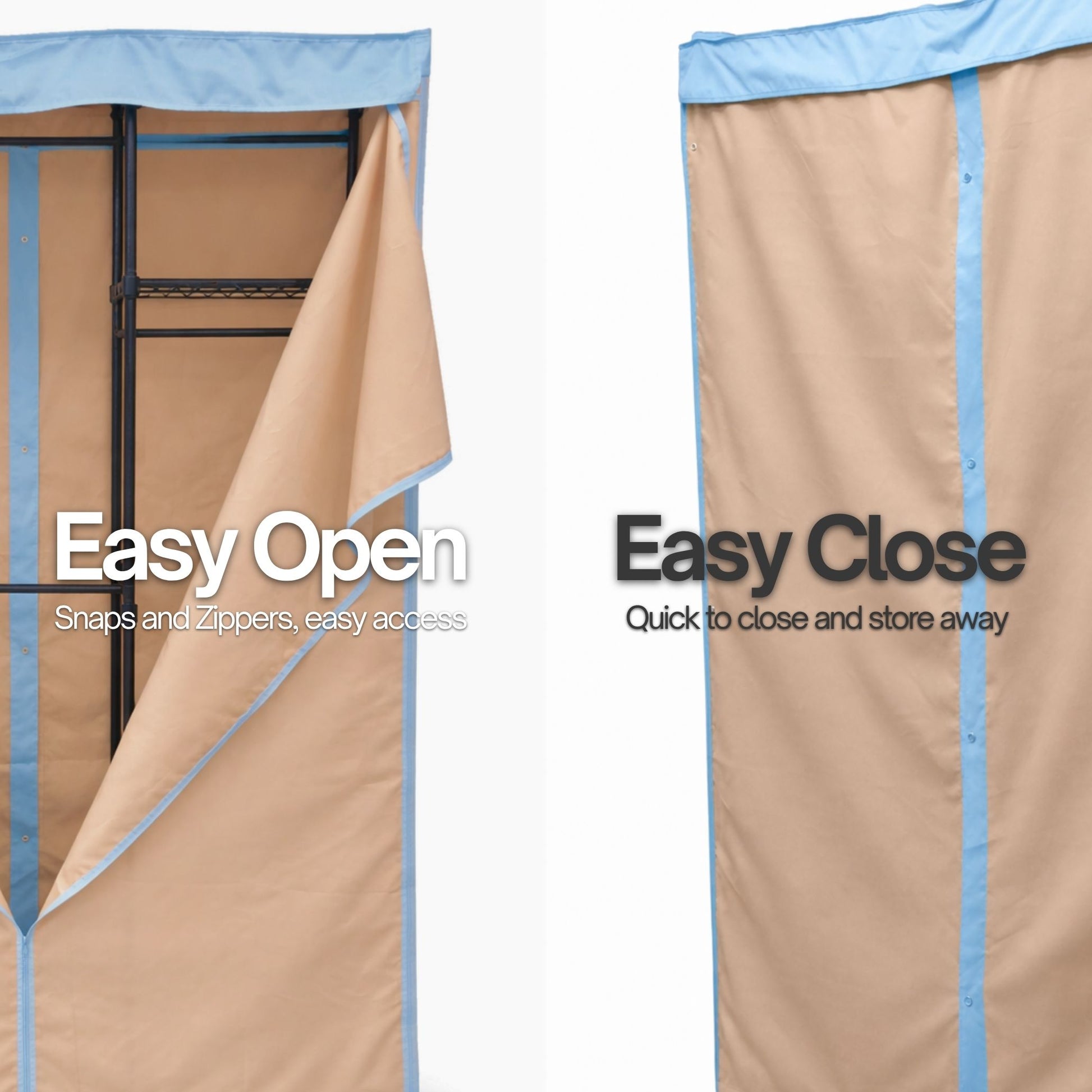 Portable Garment Rack Cover 48"W x 18"D x 75"H Khaki with Blue Trim