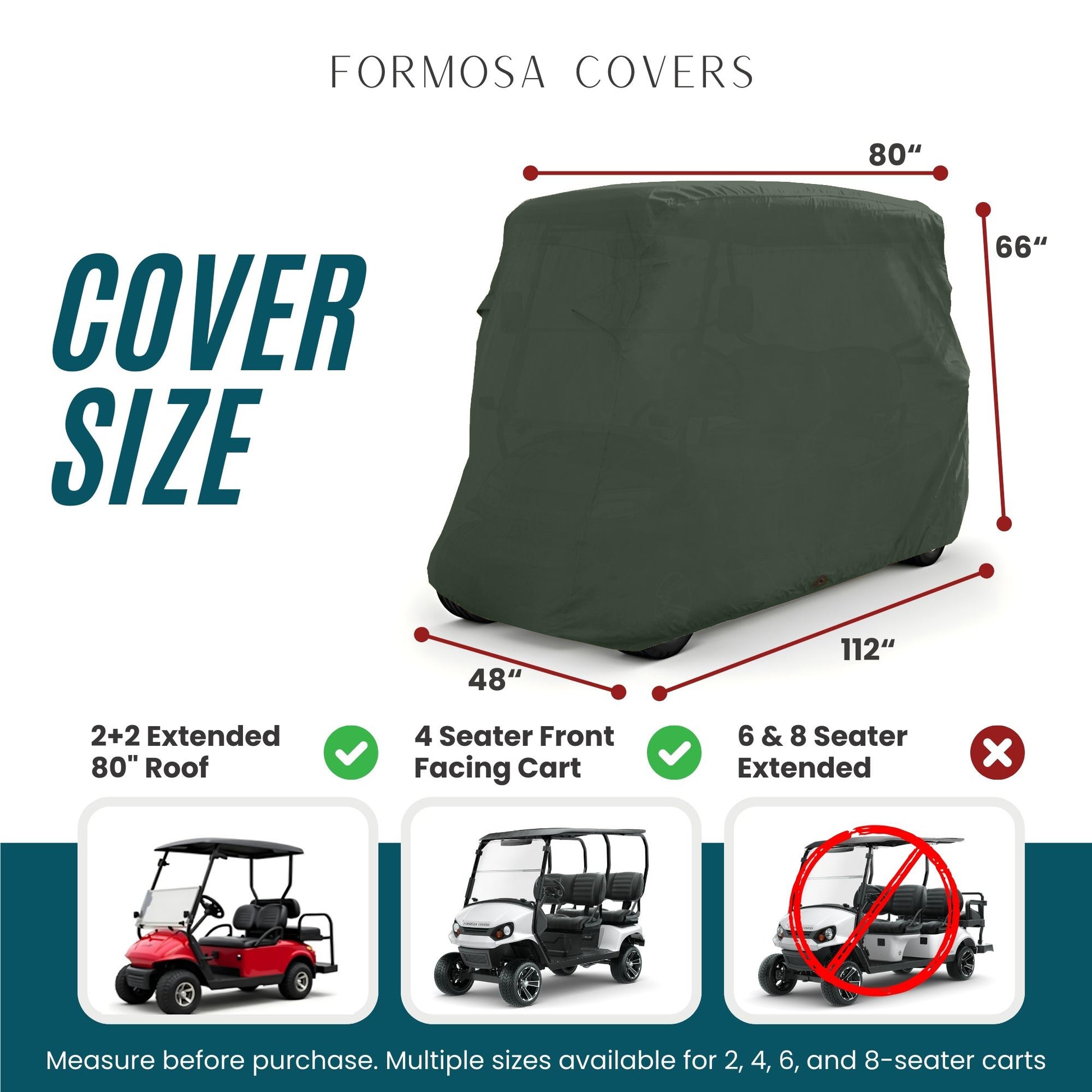 Golf Cart Storage Cover for EZGO, Club Car, Yamaha G - Green