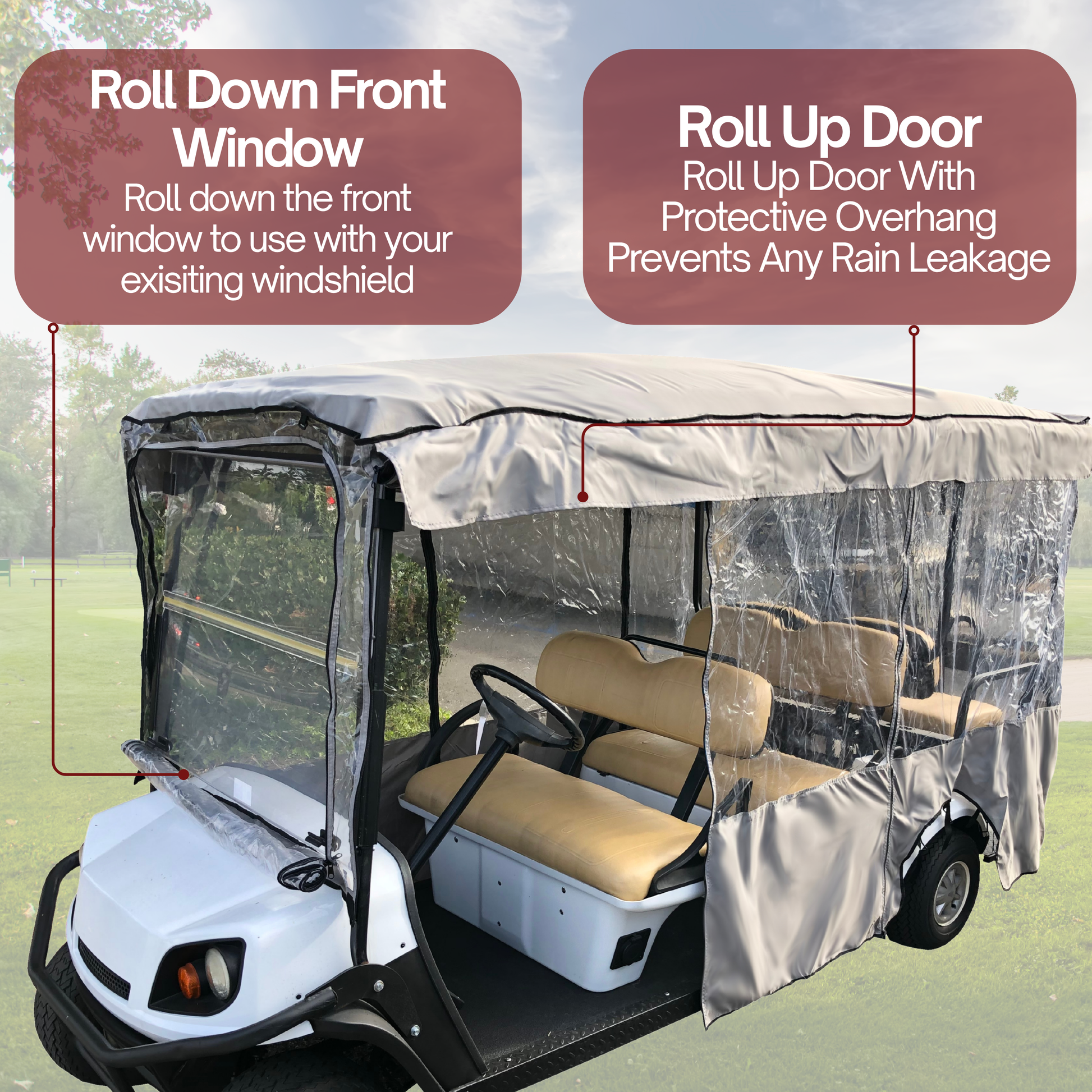 Golf Cart Driving Enclosure Cover for EZGO, Club Car, Yamaha G - 6 Passenger Carts,  4 + 2 Bench Model