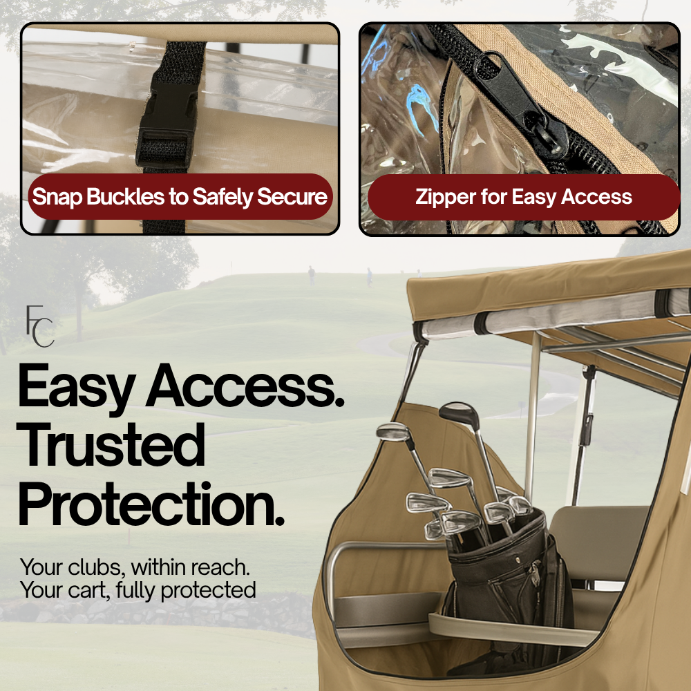 Golf Cart 3 Sided Enclosure Cover for EZGO, ClubCar, Yamaha G (Short Roof, 58"L ) - 2 Passenger