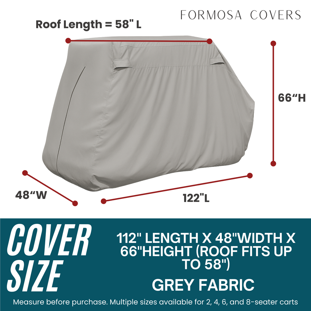 Golf Cart Storage Cover for EZGO, Club Car, Yamaha G (Short Roof, 58"L) - 4 Passenger - Grey