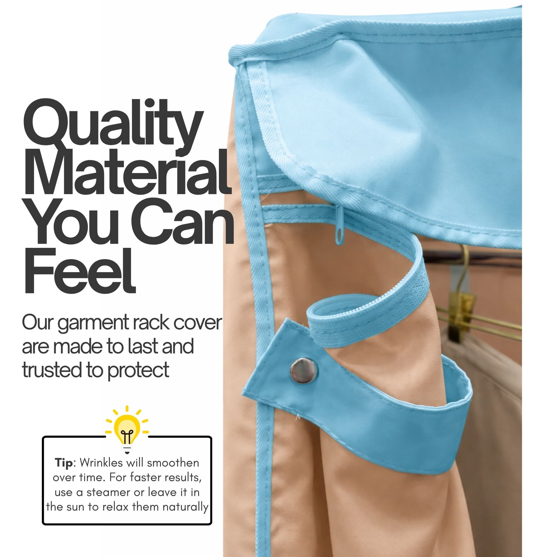 Portable Garment Rack Cover 48"W x 18"D x 75"H Khaki with Blue Trim