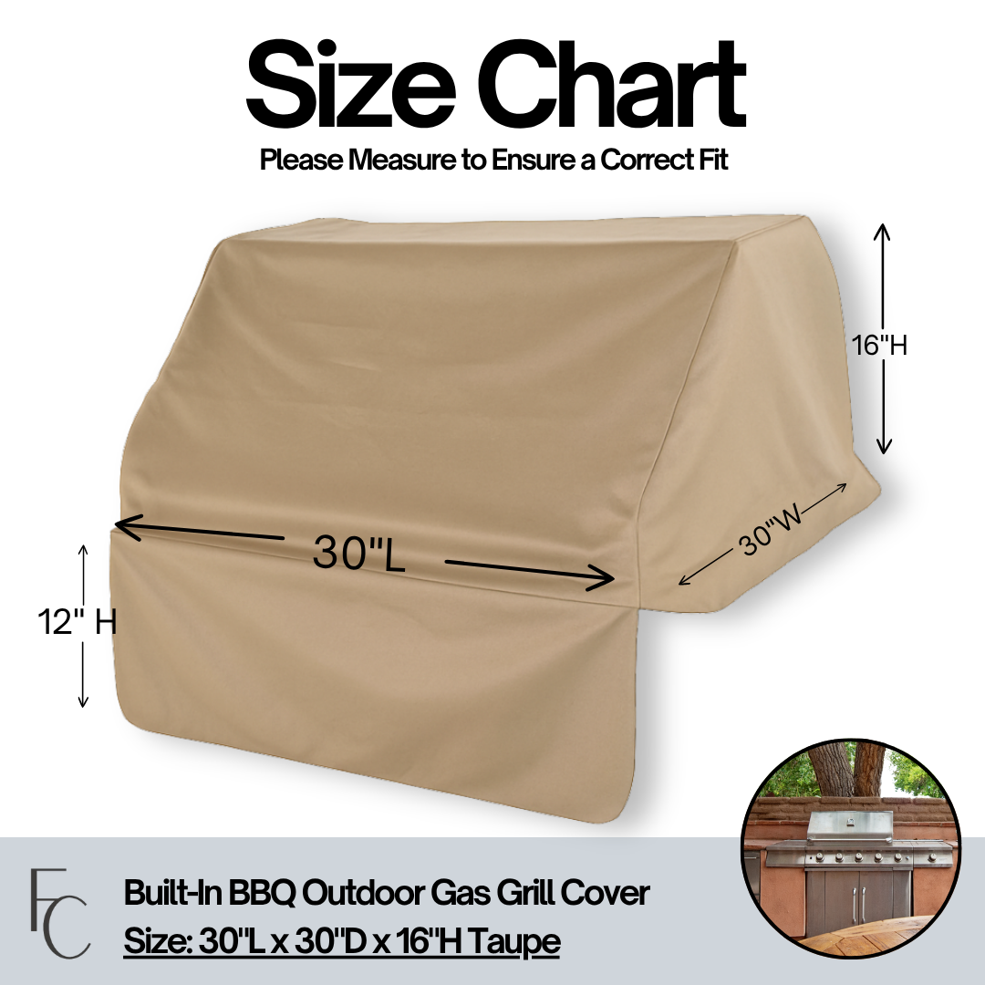 Built-In Barbeque Outdoor Cover Fits BBQ or Grills up to 30-56 inches Long - Safari Taupe