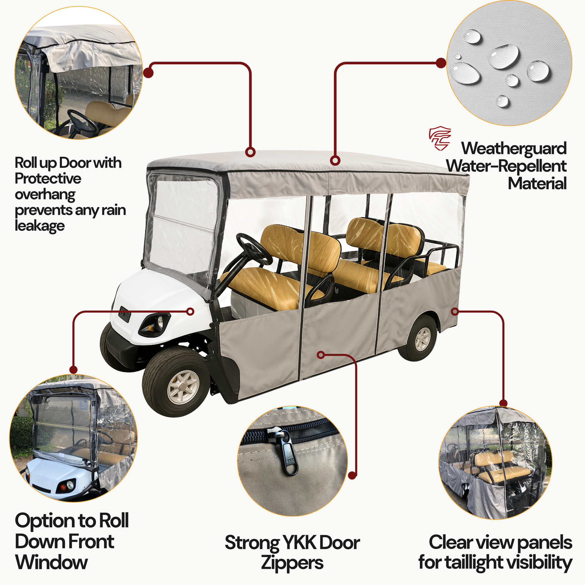 Golf Cart Driving Enclosure Cover for EZGO, Club Car, Yamaha G - 6 Passenger Carts,  4 + 2 Bench Model