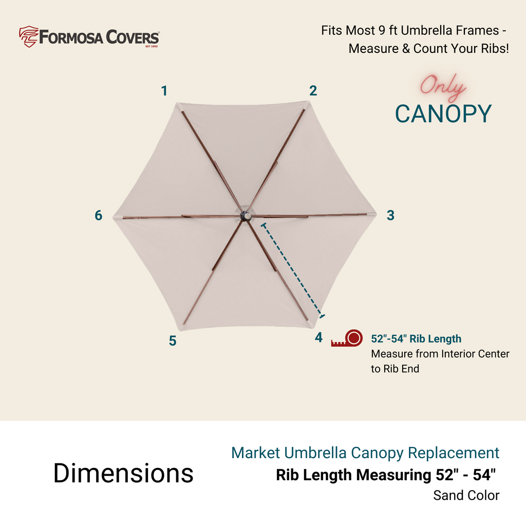 9ft Market Patio Umbrella 6 Rib Replacement Canopy Sand.