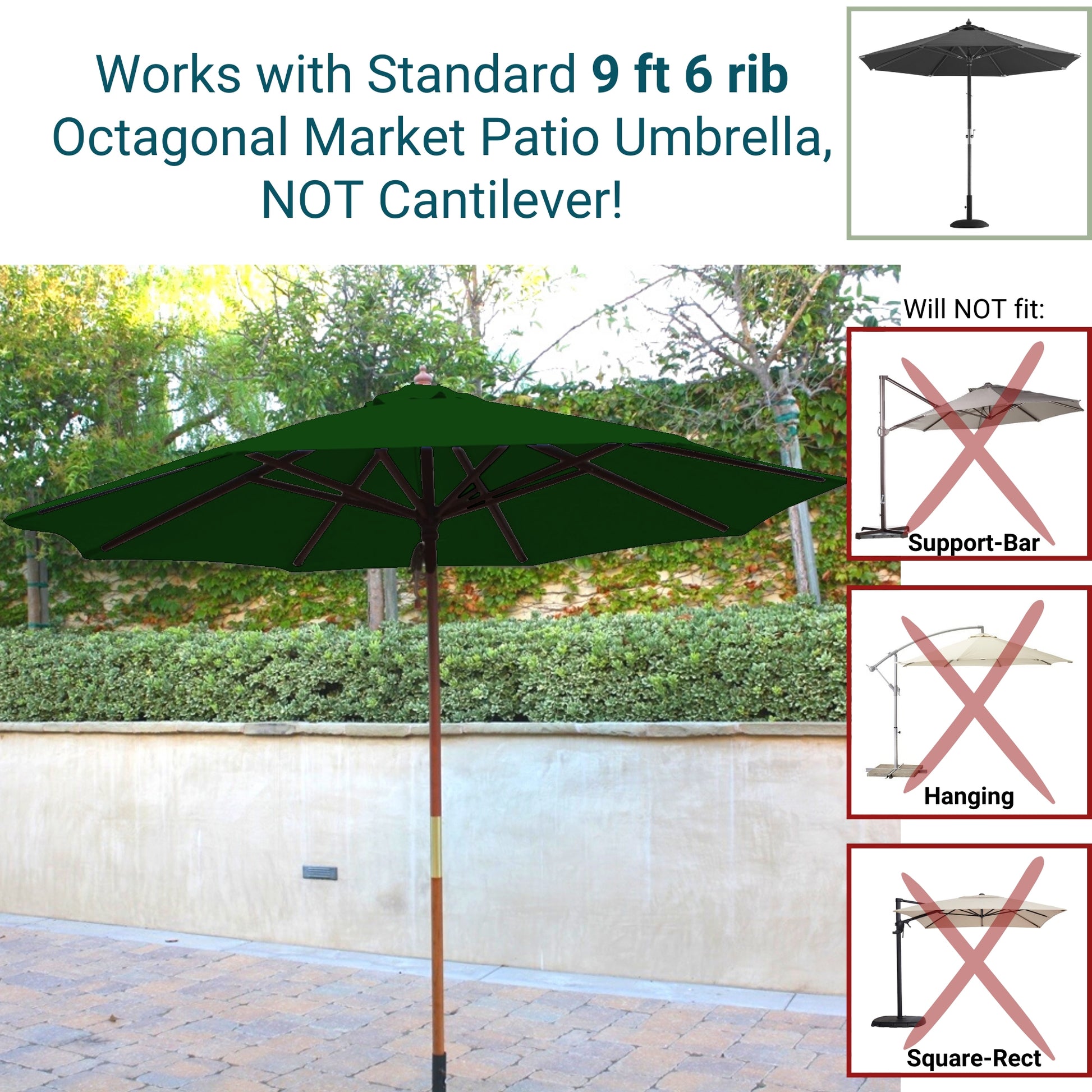 Patio Umbrella Replacement Canopy 9 Ft 6 Rib Fern Green – Covered Living