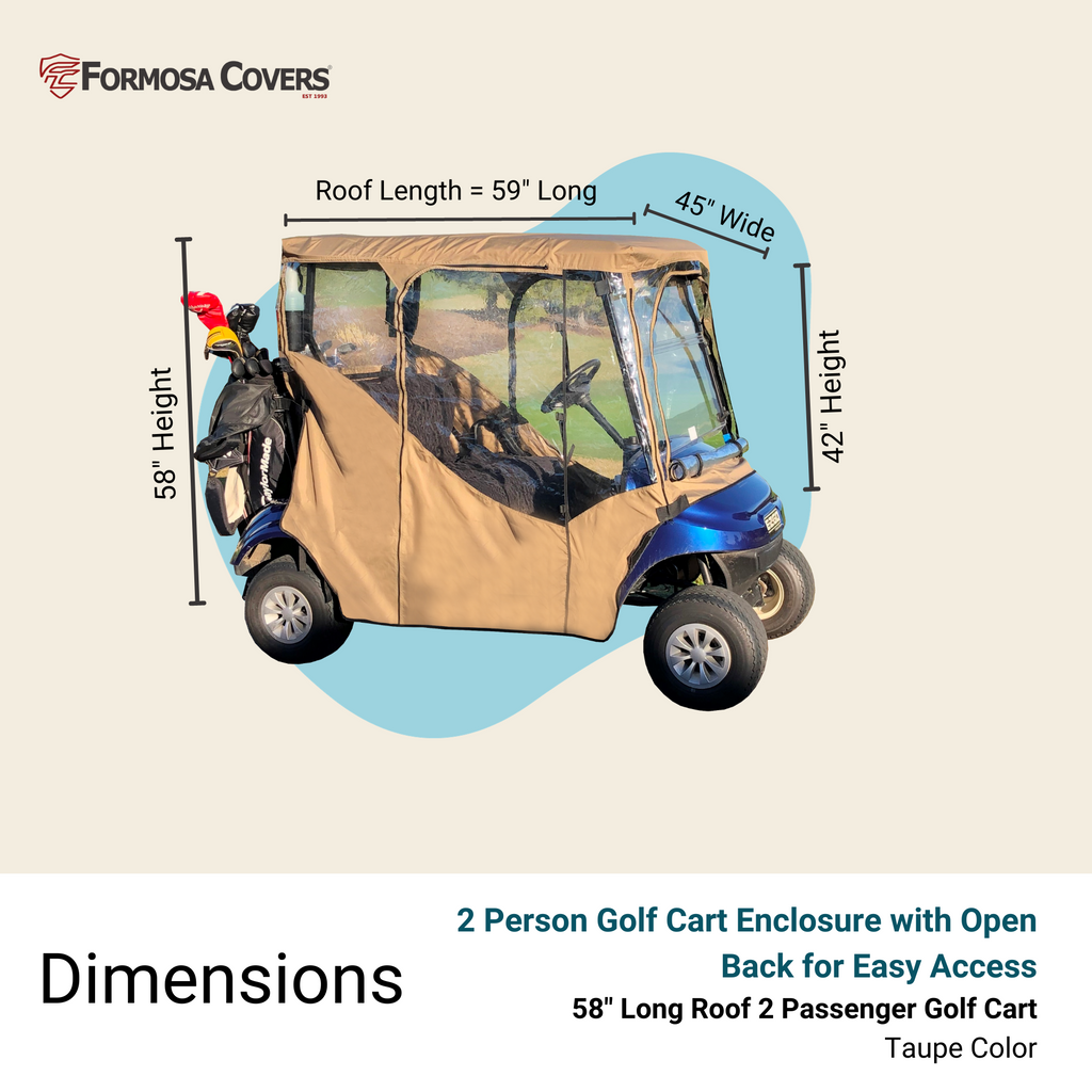 Techo de cabina para 2 pasajeros, de 56" a 60", parte trasera recta, color topo.