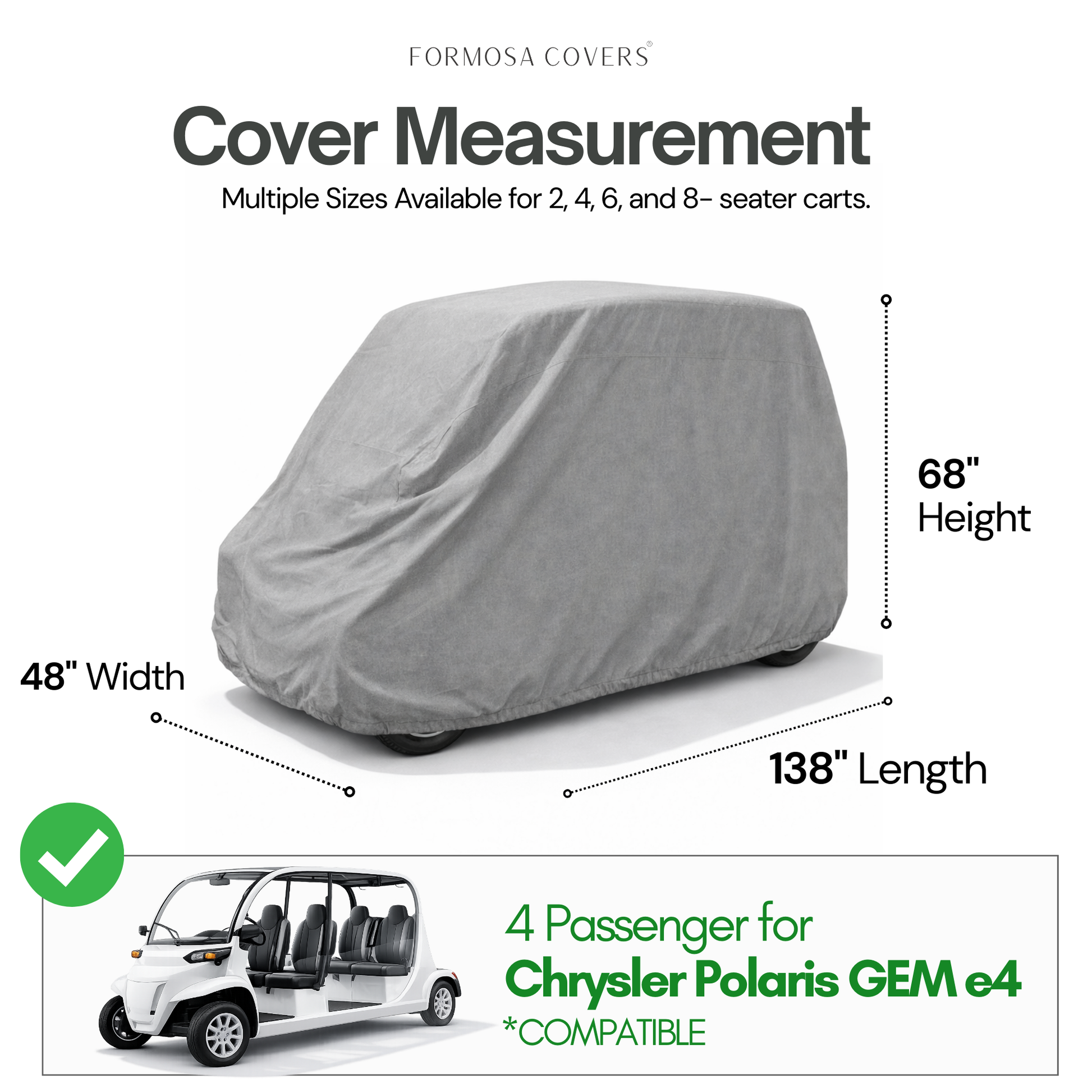 Golf Cart Storage Cover for GEM e4 Model, Polaris Chrysler - 4 Passenger