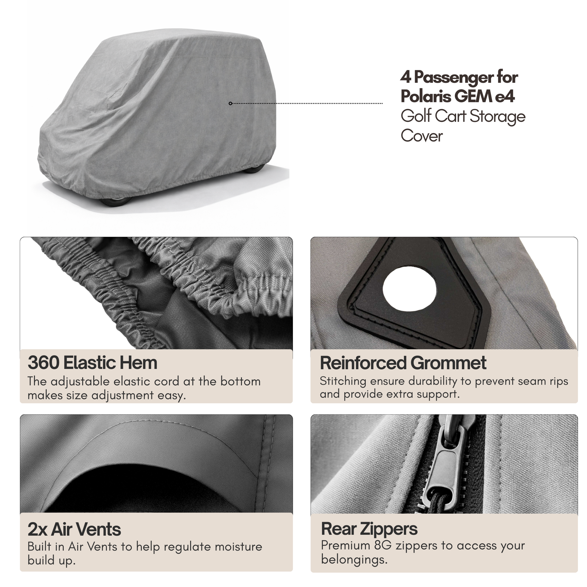 Golf Cart Storage Cover for GEM e4 Model, Polaris Chrysler - 4 Passenger