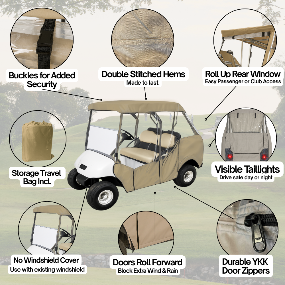 Golf Cart 3 Sided Enclosure Cover for EZGO, ClubCar, Yamaha G (Short Roof, 58"L ) - 2 Passenger