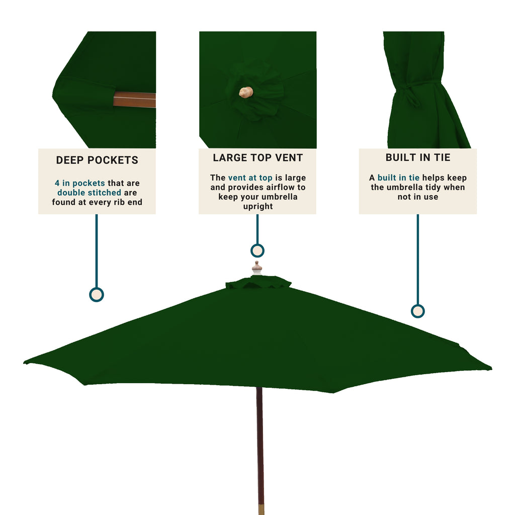 9ft Market Patio Umbrella 6 Rib Replacement Canopy Forest Green.