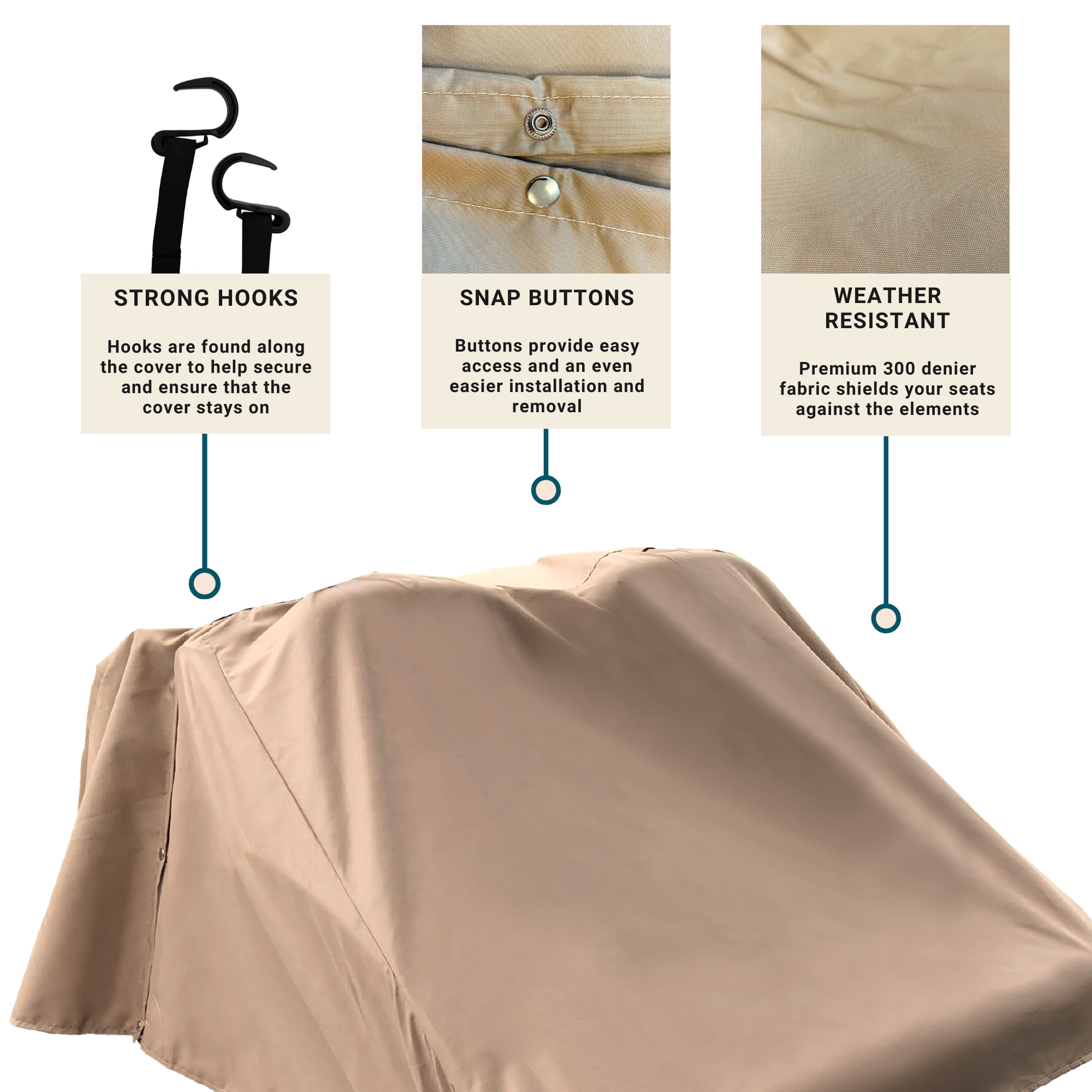 Golf Cart Seat Cover in Taupe 300 Denier Polyester