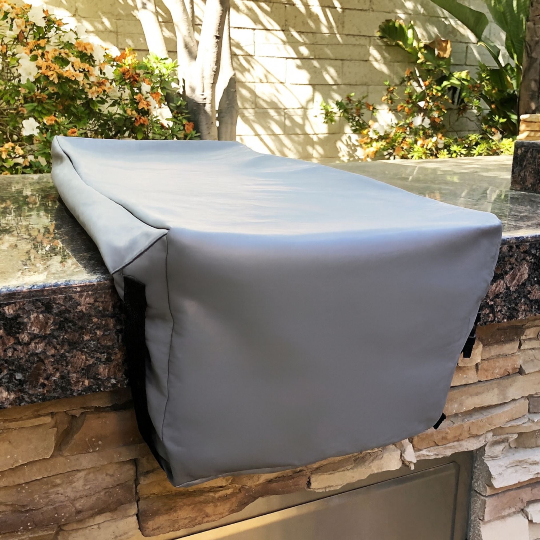 Outdoor Built-In Side Burner Cover for Side Burners up to 13-19 inches Wide - Grey Vinyl
