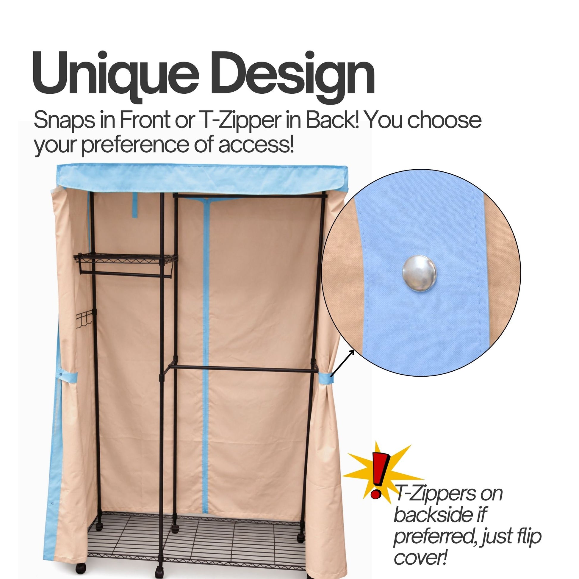 Portable Garment Rack Cover 48"W x 18"D x 75"H Khaki with Blue Trim