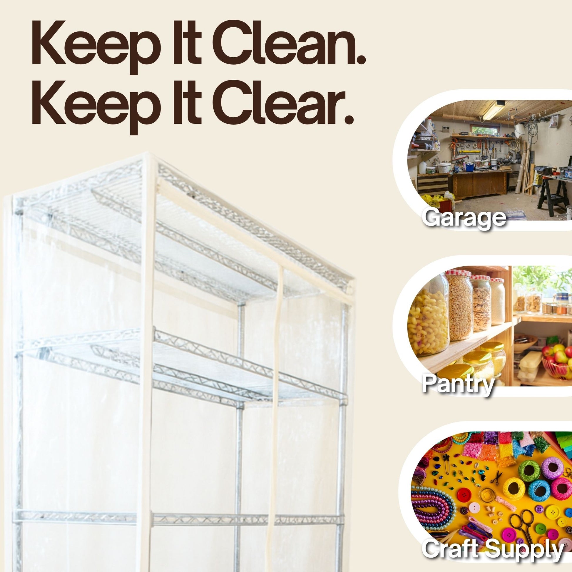 All Clear Wire Rack Shelving Storage Unit Cover | 36-60 inches wide