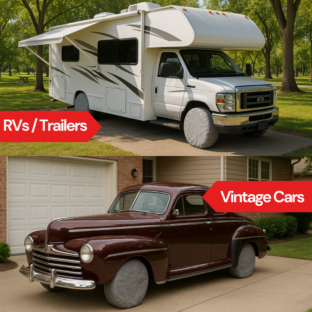 Cubiertas de lujo para neumáticos y ruedas de autocaravanas, remolques de viaje, remolques para juguetes, remolques de quinta rueda, camionetas, furgonetas y SUV (juego de 4)