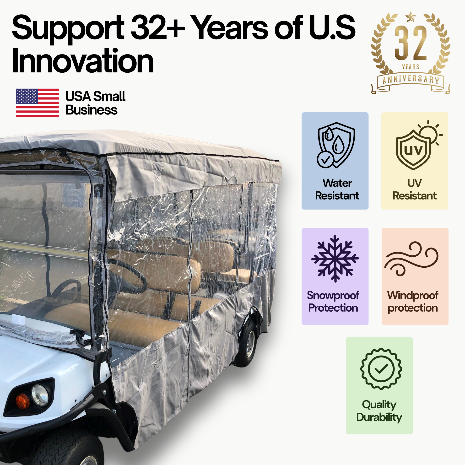 Golf Cart Driving Enclosure Cover for EZGO, Club Car, Yamaha G - 6 Passenger Carts,  4 + 2 Bench Model