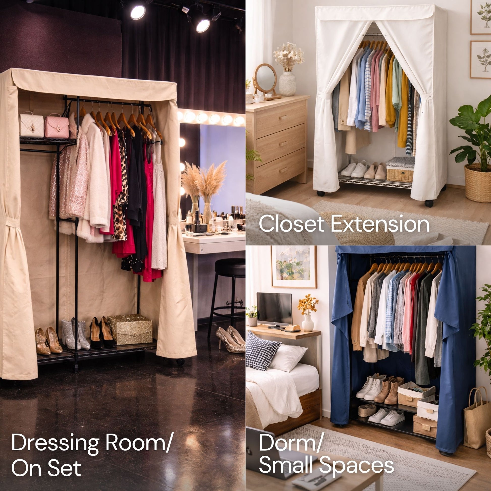 Portable Garment Rack Cover 48"W x 18"D x 75"H Khaki with Blue Trim