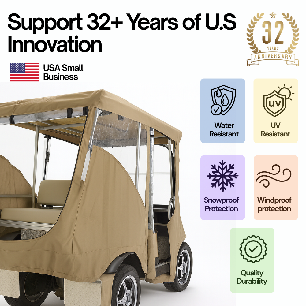 Golf Cart 3 Sided Enclosure Cover for EZGO, ClubCar, Yamaha G (Short Roof, 58"L ) - 2 Passenger