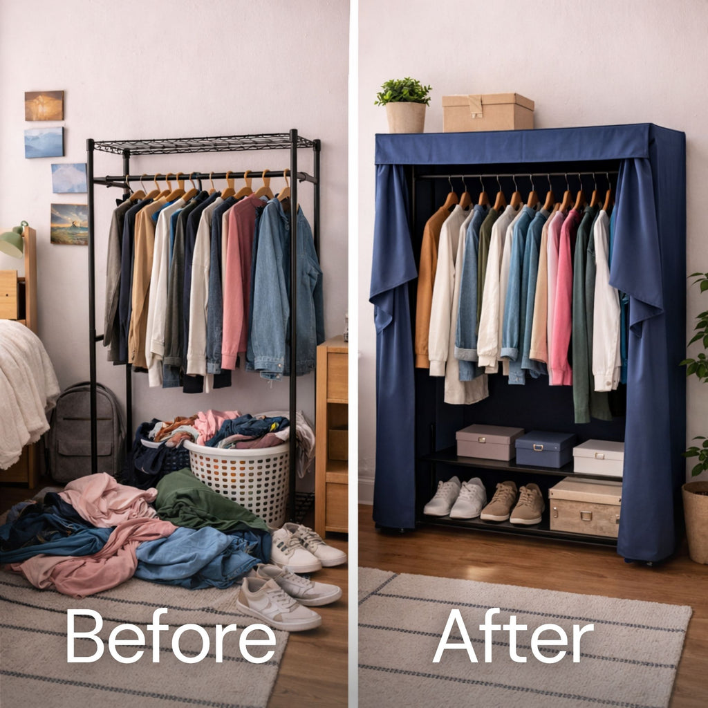 Portable Garment Rack Cover 48"W x 18"D x 75"H Khaki with Blue Trim