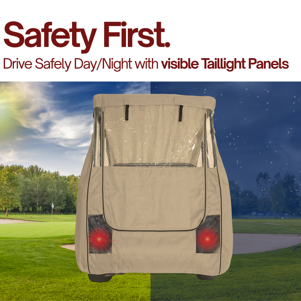 4-Passenger Golf Cart Driving Enclosure for Long Roof up to 80" – Waterproof 600D Polyester All-Weather Cover with Clear Panels and YKK Zippers (Fits EZGO, Club Car, Yamaha)