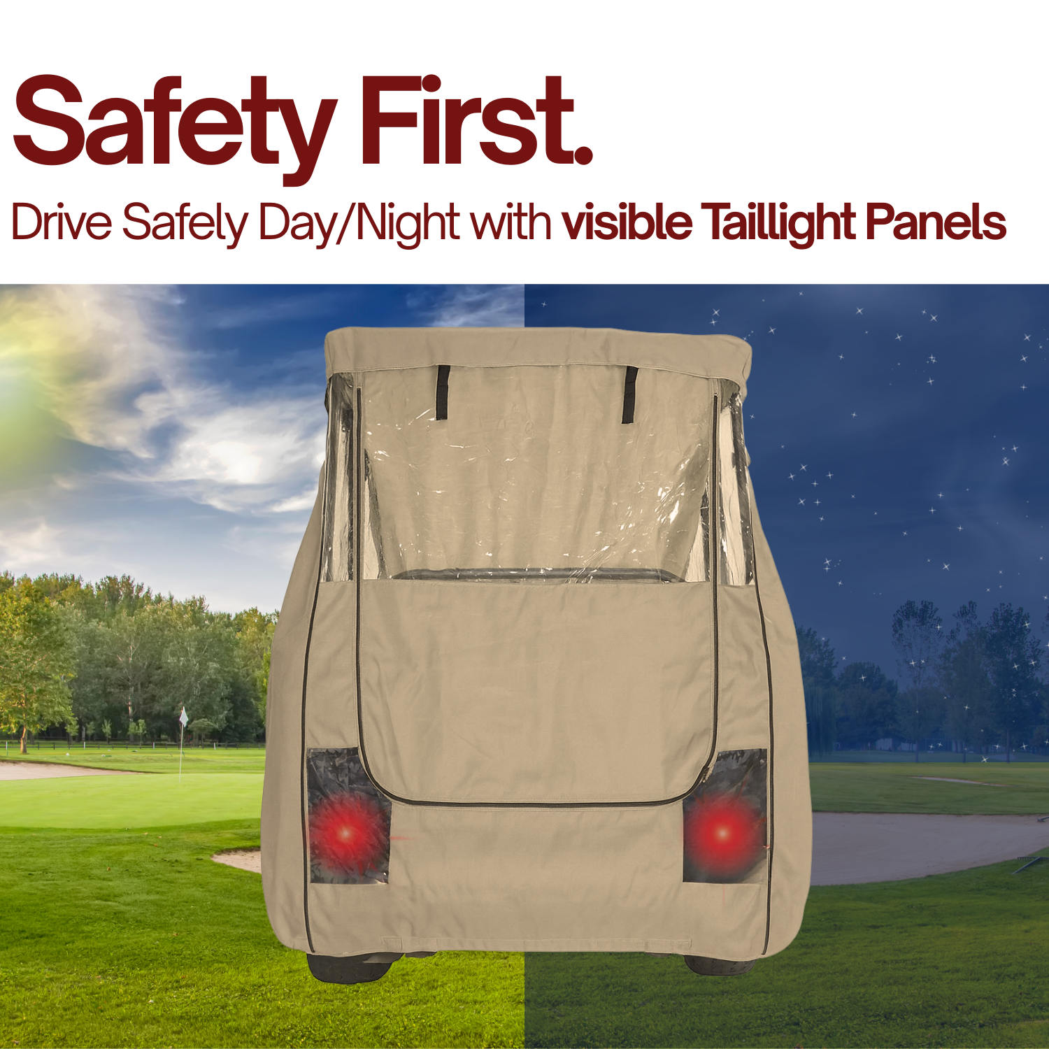 4-Passenger Golf Cart Driving Enclosure for Long Roof up to 80" – Waterproof 600D Polyester All-Weather Cover with Clear Panels and YKK Zippers (Fits EZGO, Club Car, Yamaha)