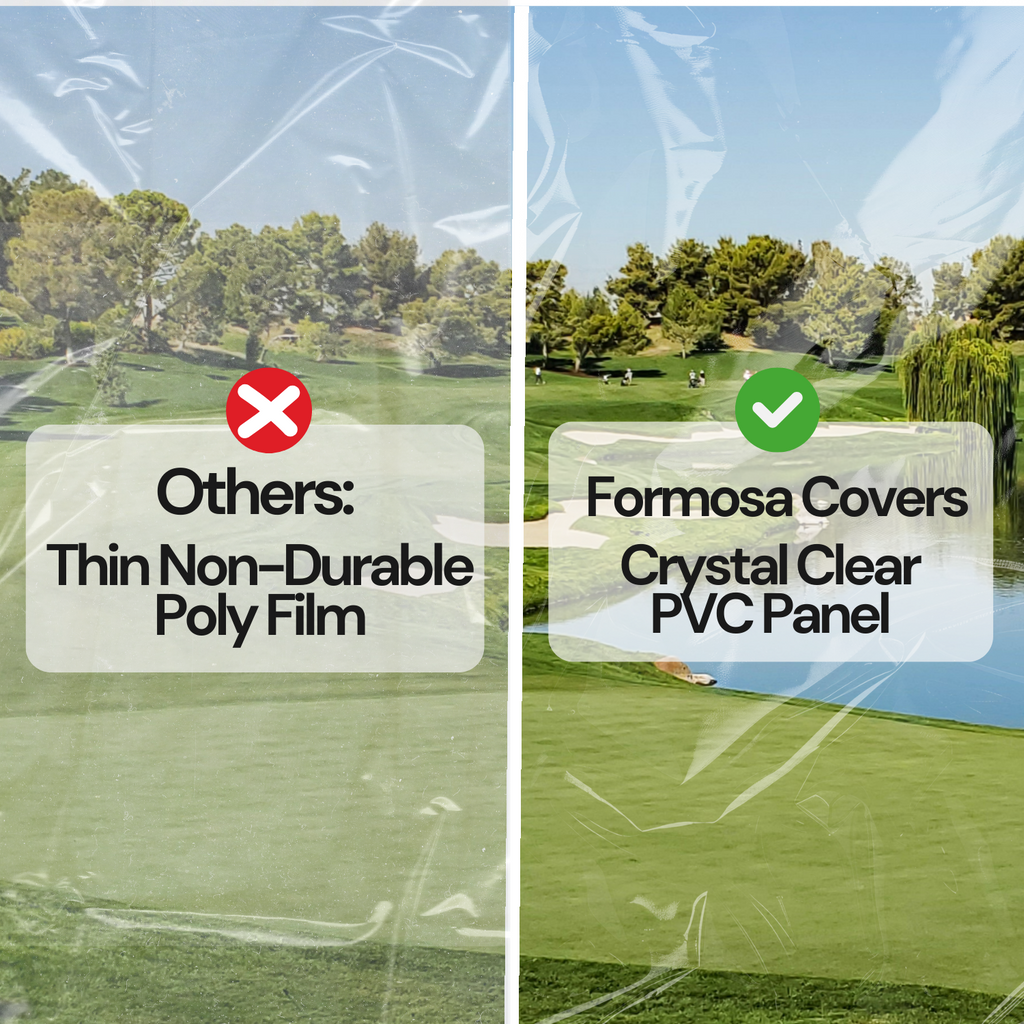 4-Passenger Golf Cart Driving Enclosure for Long Roof up to 80" – Waterproof 600D Polyester All-Weather Cover with Clear Panels and YKK Zippers (Fits EZGO, Club Car, Yamaha)