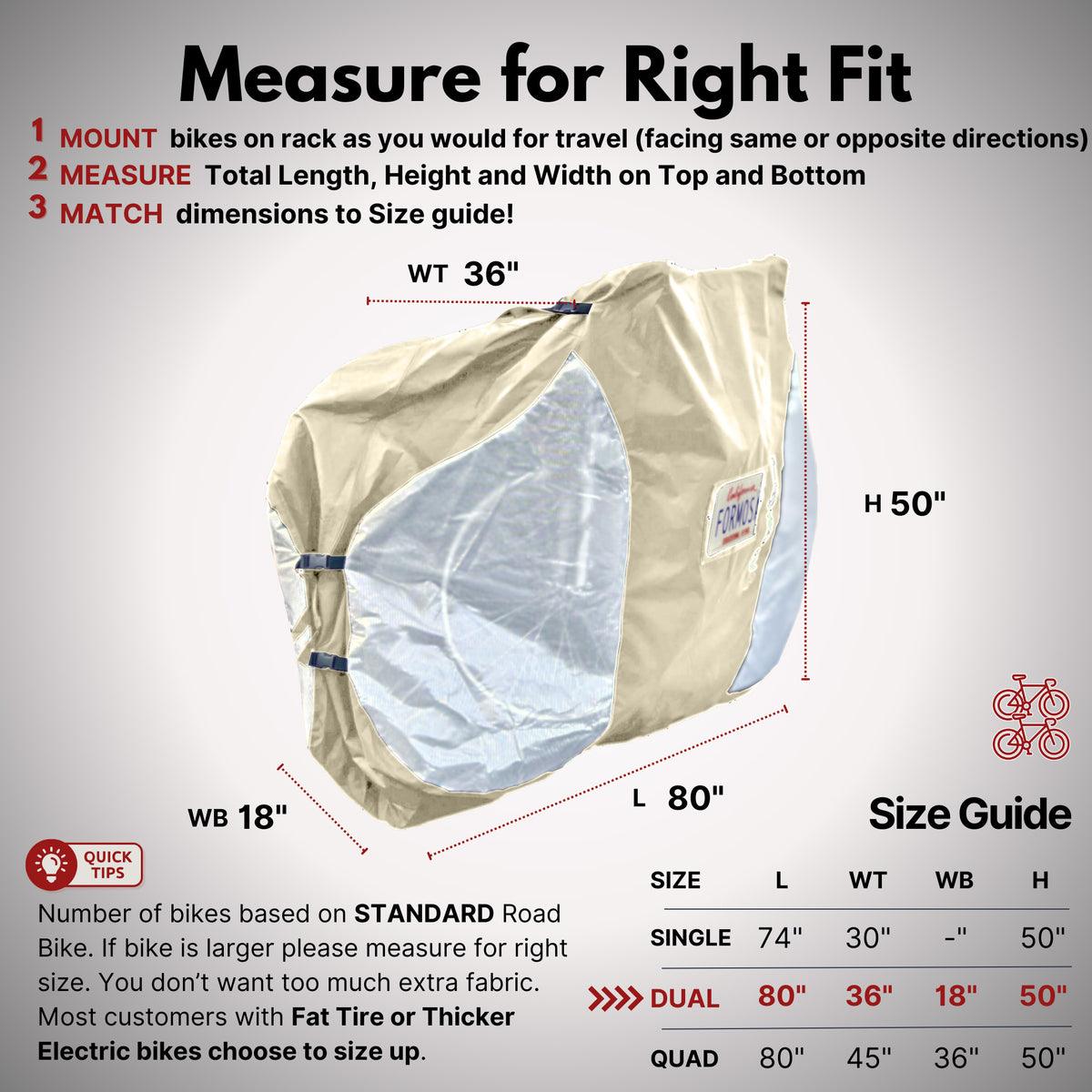 NEW Color Sand - Dual Bike Rack Cover Fits 1-2 Bicycles with Large Translucent Ends (2-Bike).
