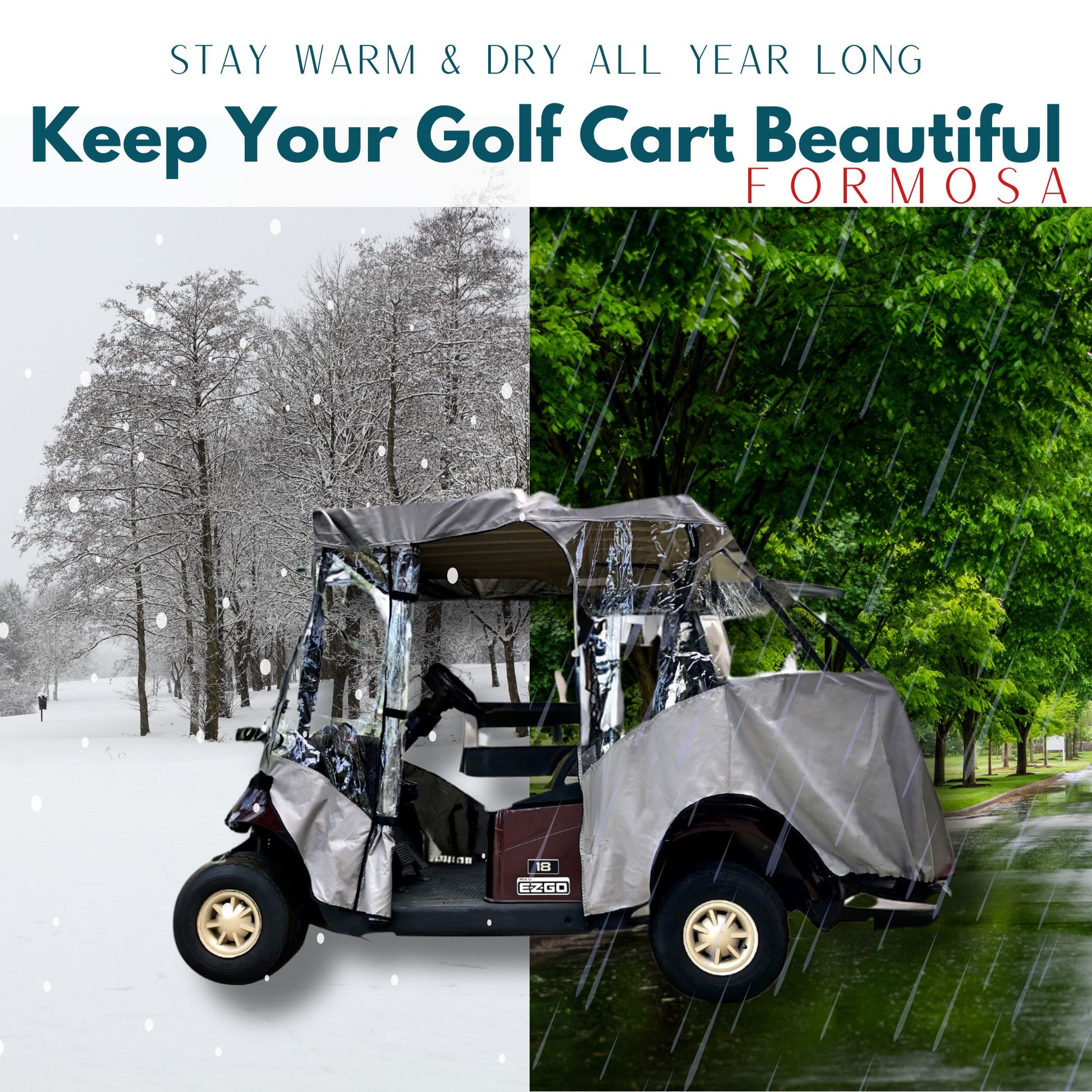4 Passenger Golf Cart Driving Enclosure Cover (2+2 Passenger Short Roof 58") Grey - 2024 Version