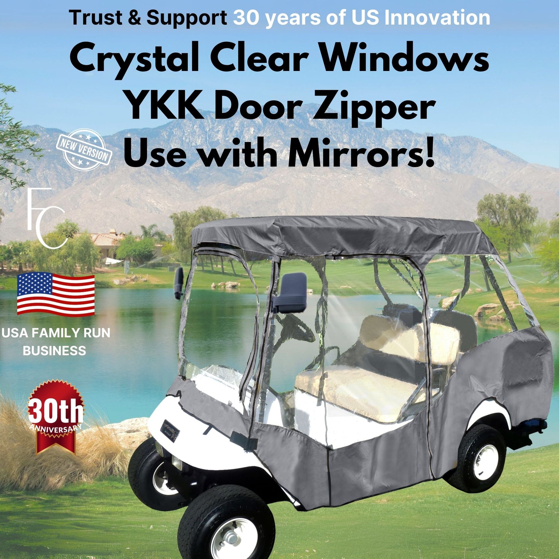 4 Passenger Golf Cart Driving Enclosure Cover (2+2 Passenger Short Roof 58") Grey - 2024 Version