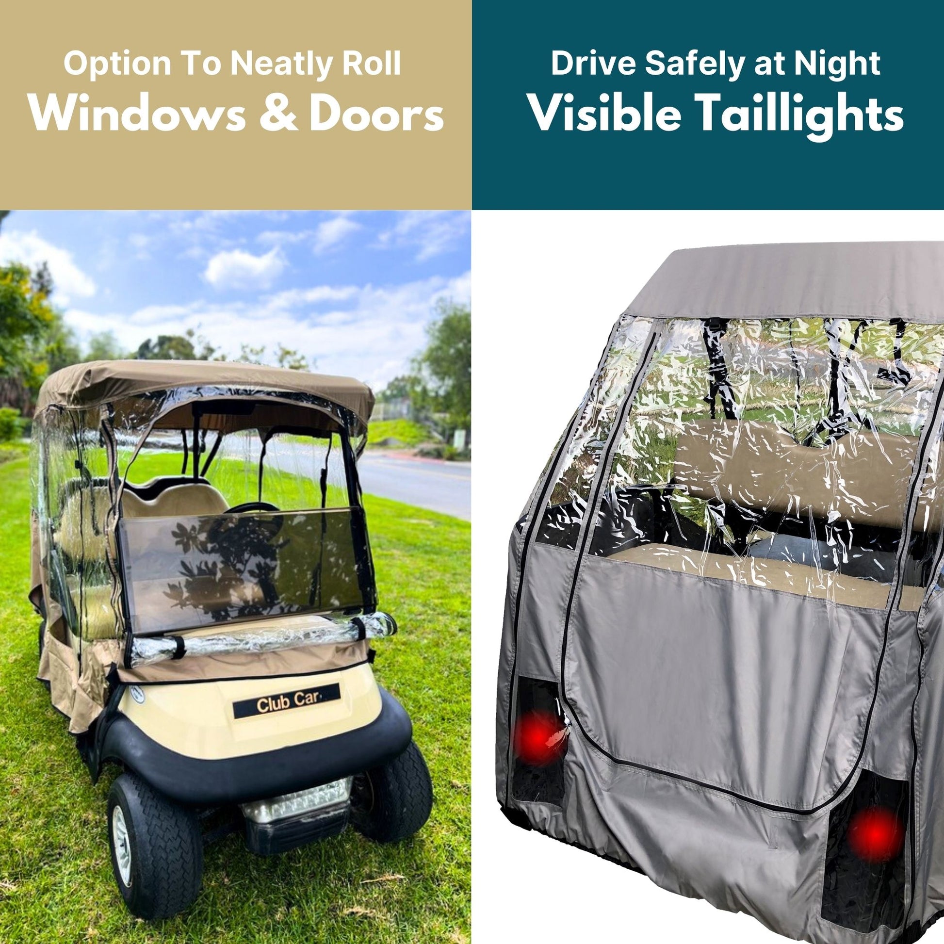 4 Passenger Golf Cart Driving Enclosure Cover (2+2 Passenger Short Roof 58") Grey - 2024 Version
