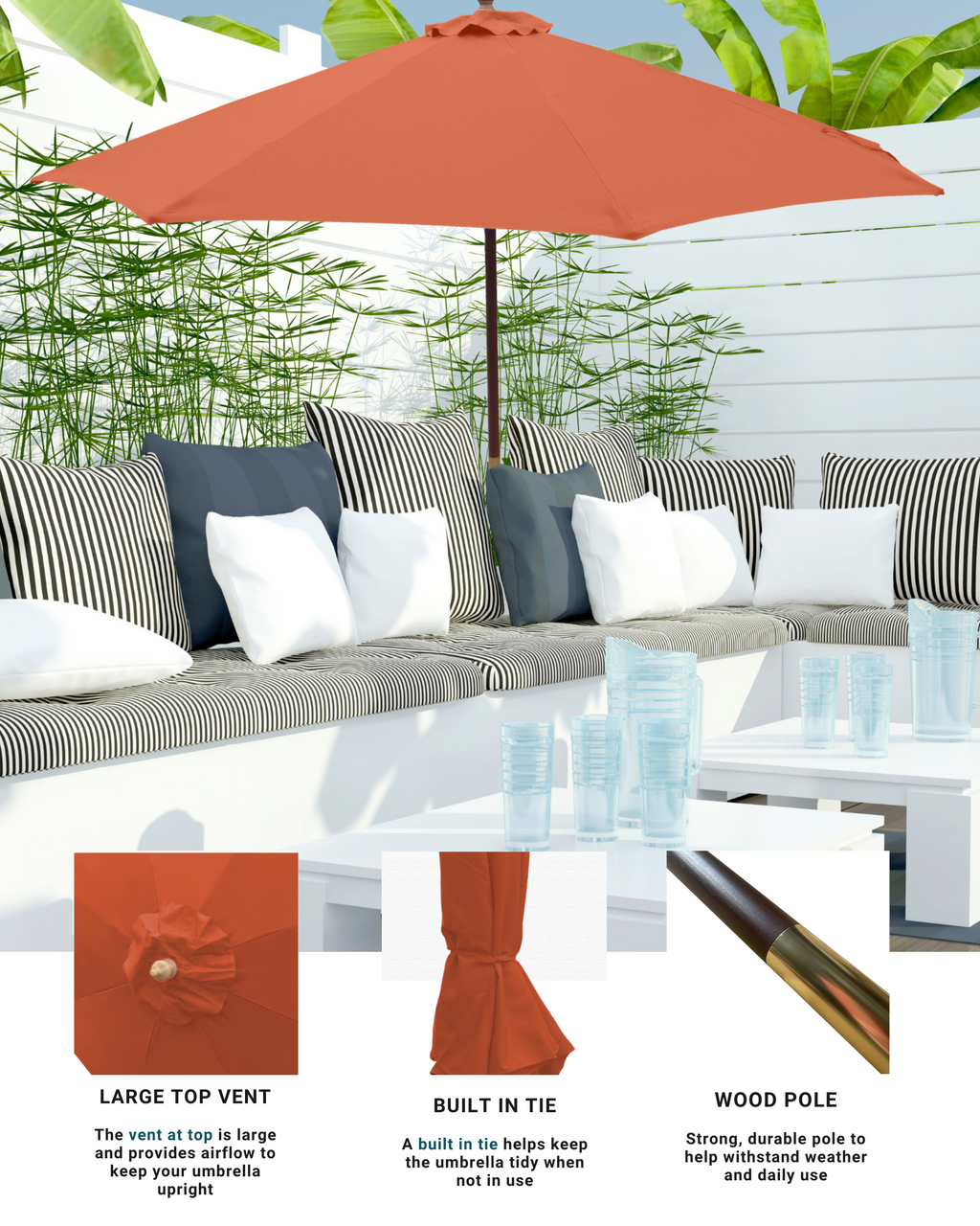 7.5ft Standard Aluminum Market Patio Umbrella with Crank and Tilt Mechanism