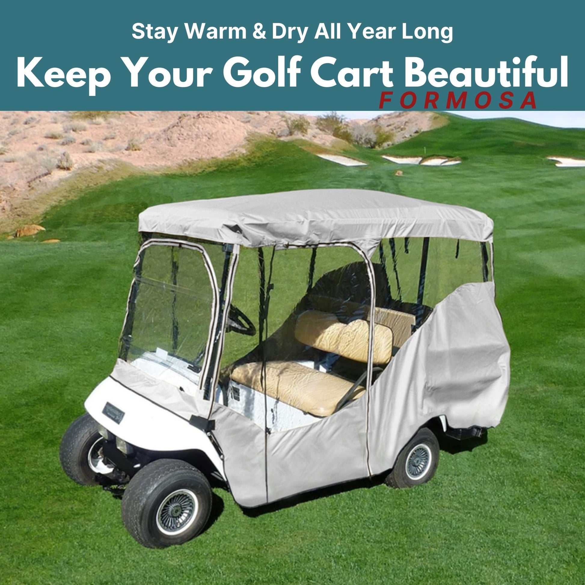Golf Cart Driving Enclosure Cover for EZGO, Club Car, Yamaha G (Long Roof, 80"L) - 4 Passenger