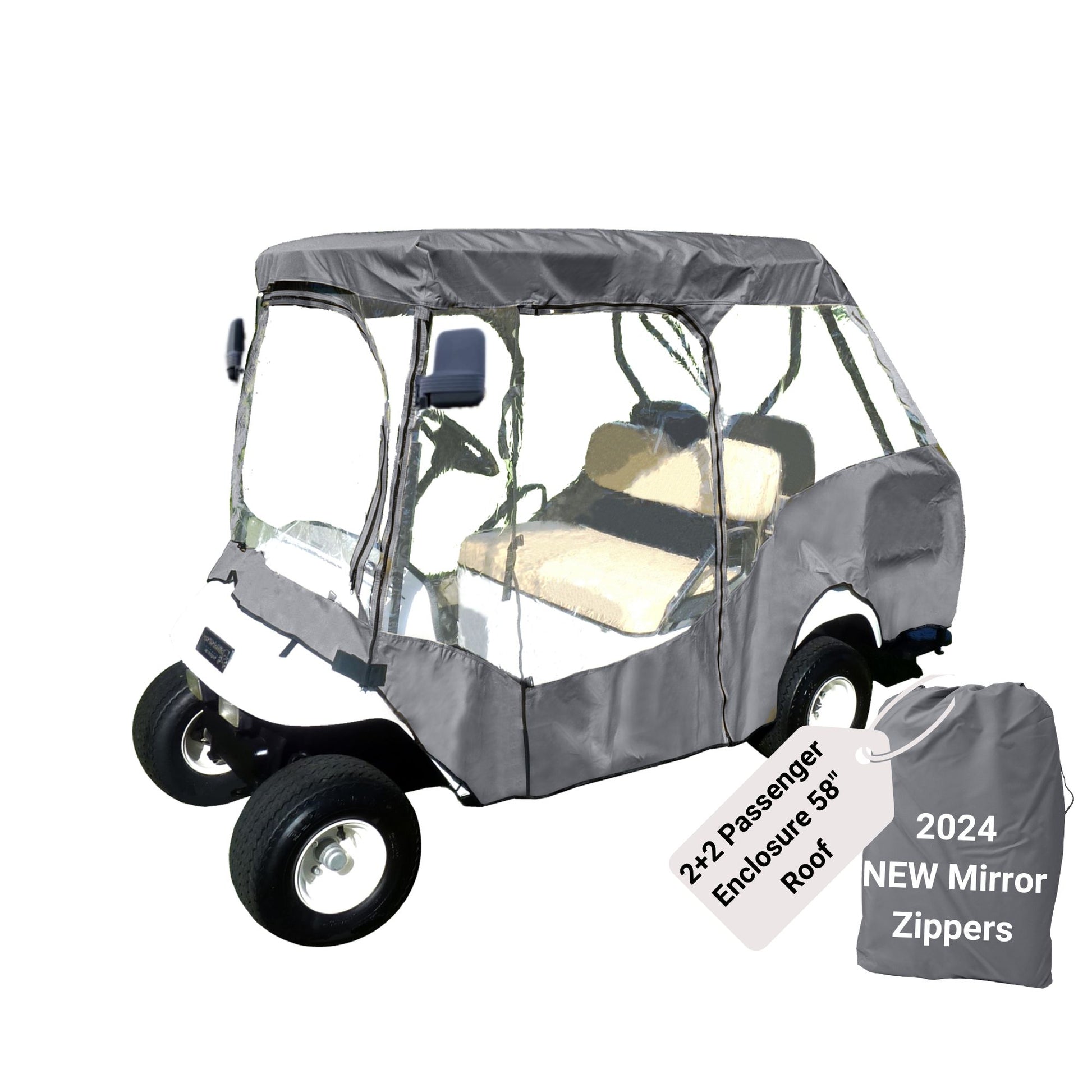 4 Passenger Golf Cart Driving Enclosure Cover (2+2 Passenger Short Roof 58") Grey - 2024 Version