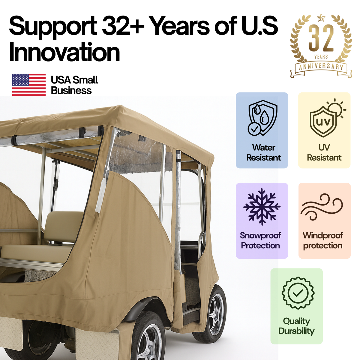 Golf Cart Driving Enclosure Cover for EZGO, Club Car, Yamaha G - Taupe