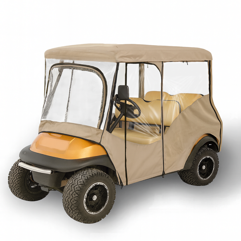 4-Passenger Golf Cart Driving Enclosure for Long Roof up to 80" – Waterproof 600D Polyester All-Weather Cover with Clear Panels and YKK Zippers (Fits EZGO, Club Car, Yamaha)