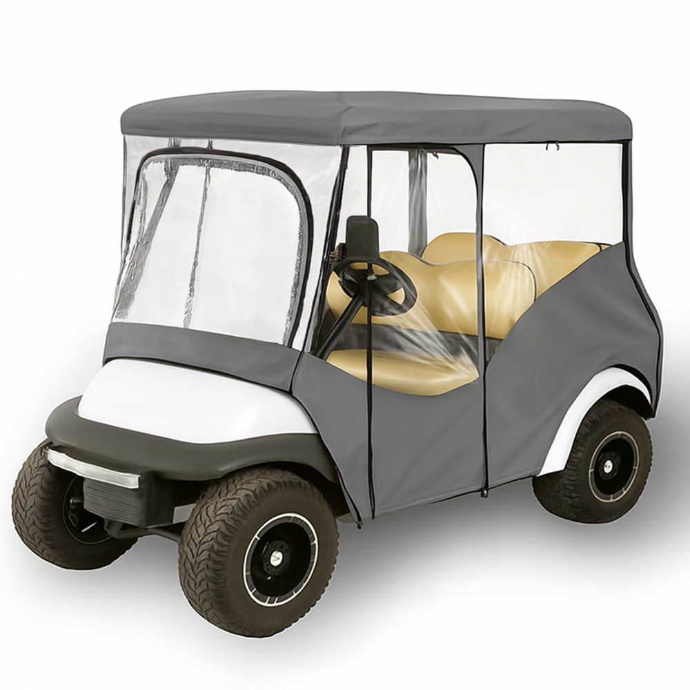 4-Passenger Golf Cart Driving Enclosure for Long Roof up to 80" – Waterproof 600D Polyester All-Weather Cover with Clear Panels and YKK Zippers (Fits EZGO, Club Car, Yamaha)