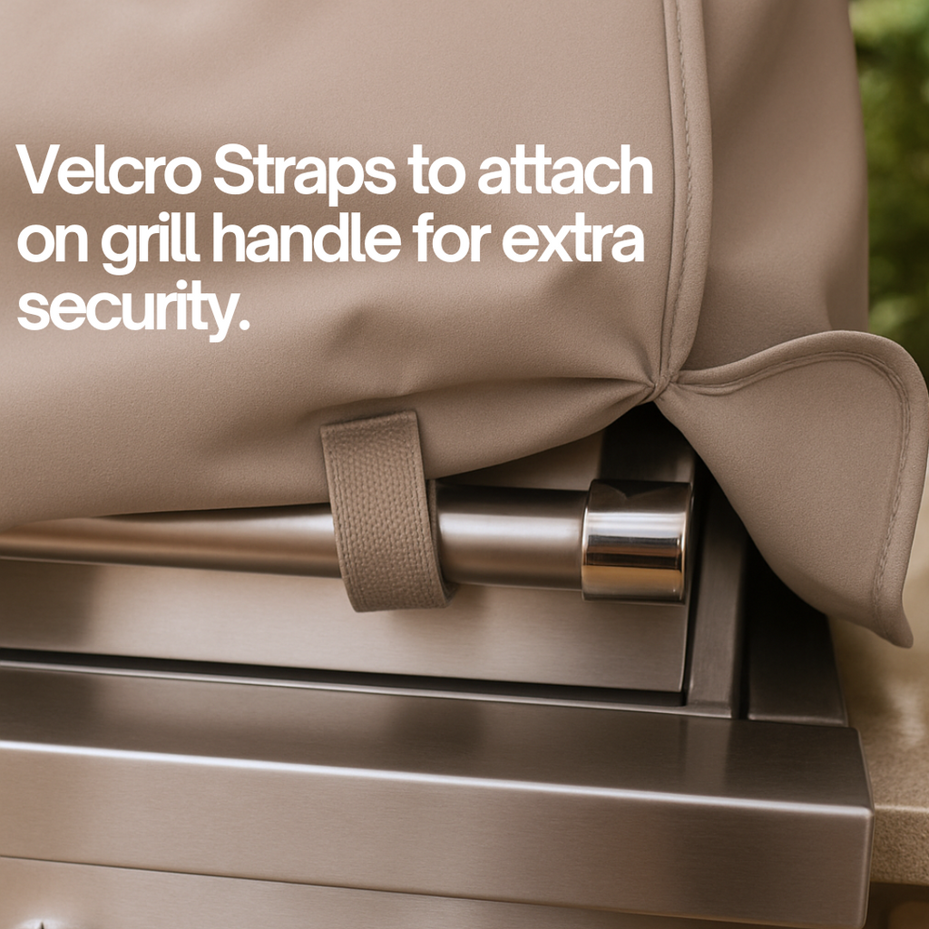 BUILT IN BBQ GRILL COVER IN TAUPE  with velcro built in strap
