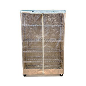 Storage Shelving Unit Cover, fits racks 36"W x 14"D x 54"H one side see through panel in Khaki and Blue Trim