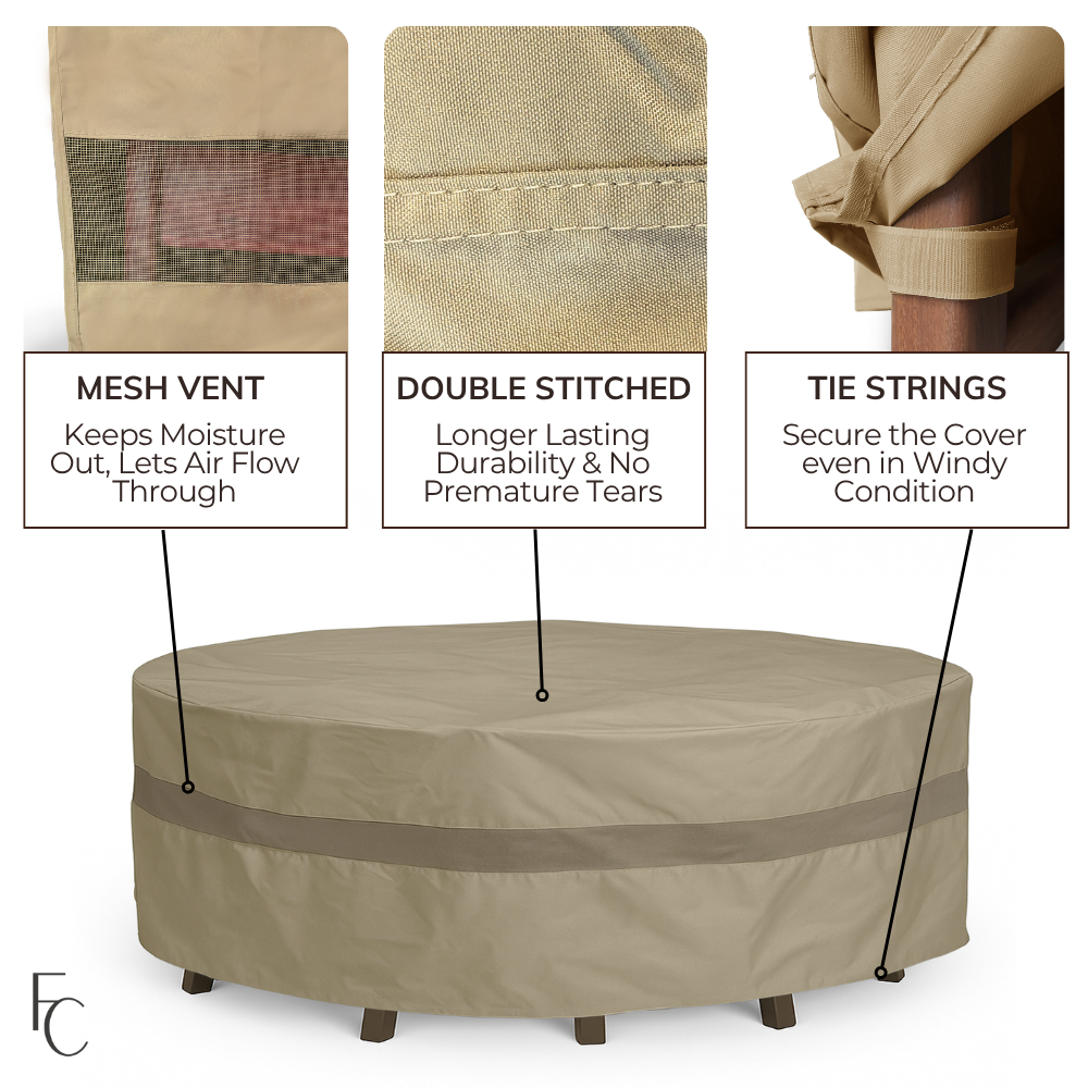 Premium Tight Weave 104"Dia.x31"H Patio Chat, Conversation Set Cover (No Center Umbrella Hole)