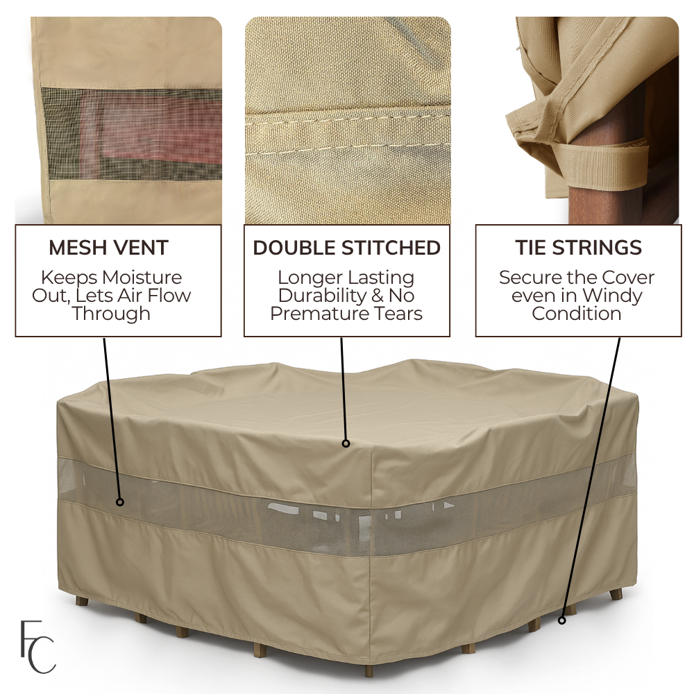 Premium Tight Weave 116" x 116" Square Or Round Table And Chairs Set Cover