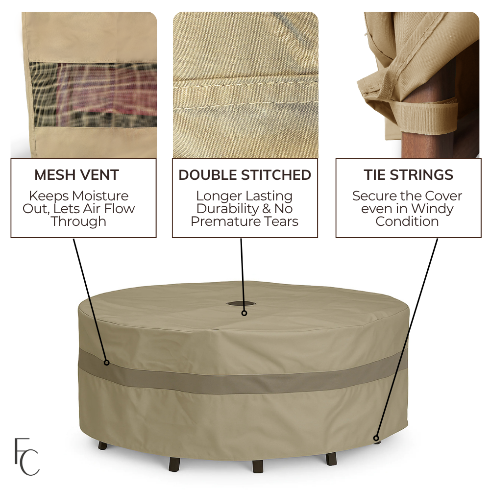 Patio Set Cover 70" dia. x 30" H, Fits Round or Square table set, Center hole for Umbrella