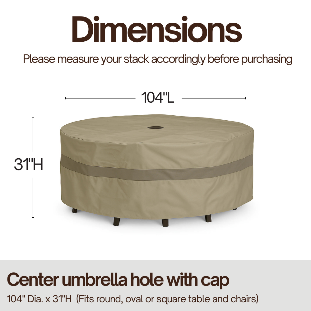 Funda de tejido apretado premium para mesa y sillas de patio redondas y ovaladas de 264 cm de diámetro x 78 cm de alto