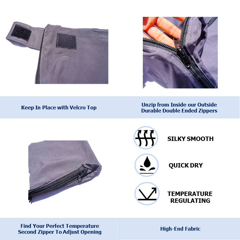 Forro para saco de dormir, rectangular, con cremallera, 80" de largo