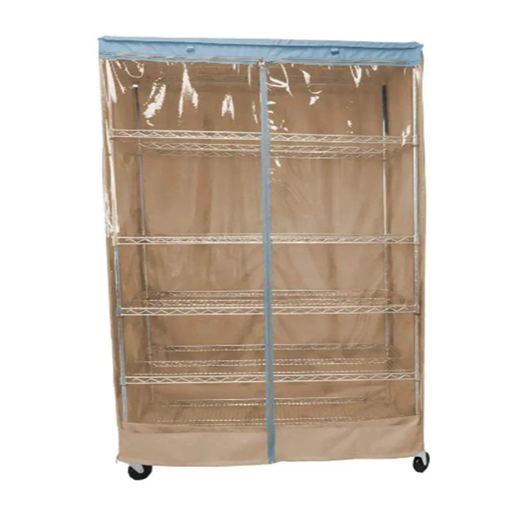 Storage Shelving Unit Cover, fits racks 36"W x 14"D x 54"H one side see through panel in Khaki and Blue Trim
