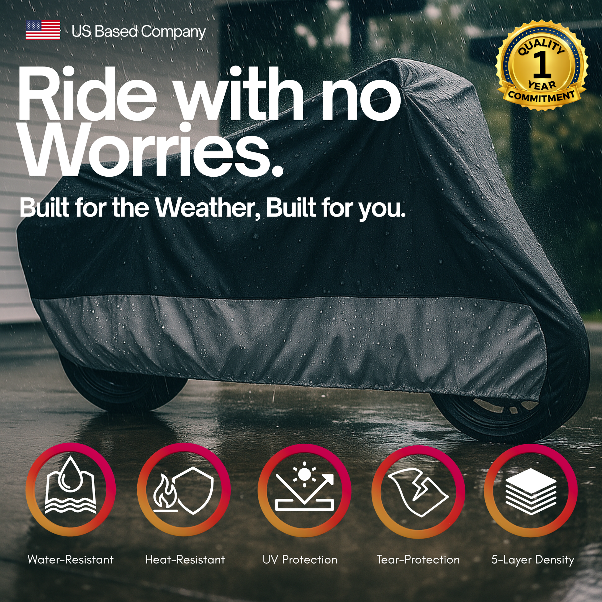 Deluxe All-Season Motorcycle Cover (L-XL) – Waterproof UV-Resistant Scooter & Sport Bike Cover with Hidden Pouch for Back Rack Trunk