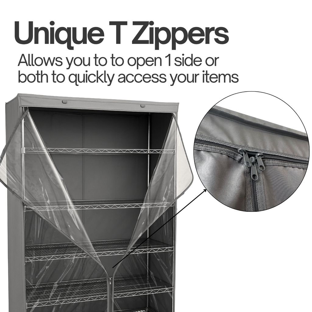 Garment Rack Cover – Protective Fabric Cover for Wire Closet Racks | See-Through & Charcoal Grey | 30-72 inches