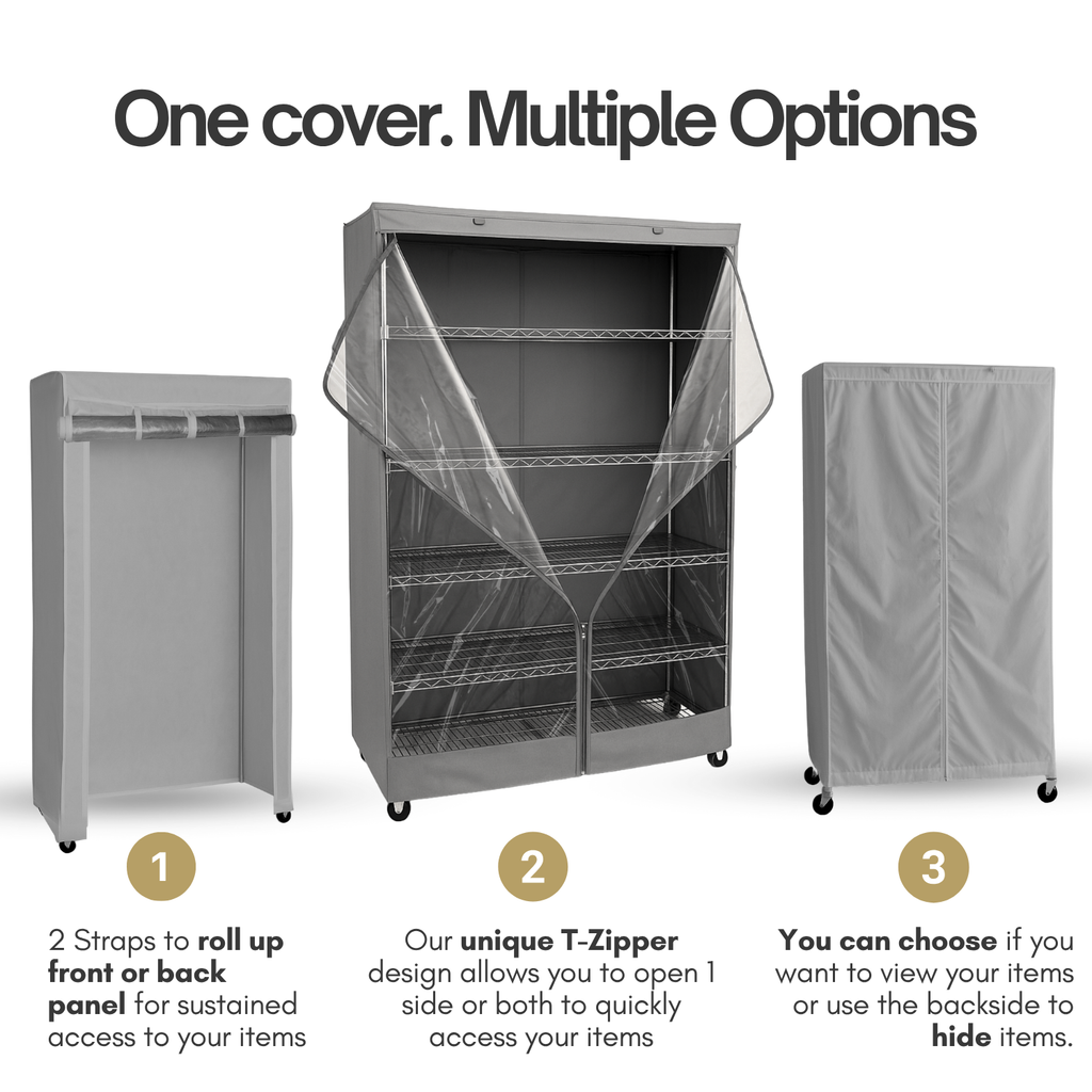 Garment Rack Cover – Protective Fabric Cover for Wire Closet Racks | See-Through & Charcoal Grey | 30-72 inches
